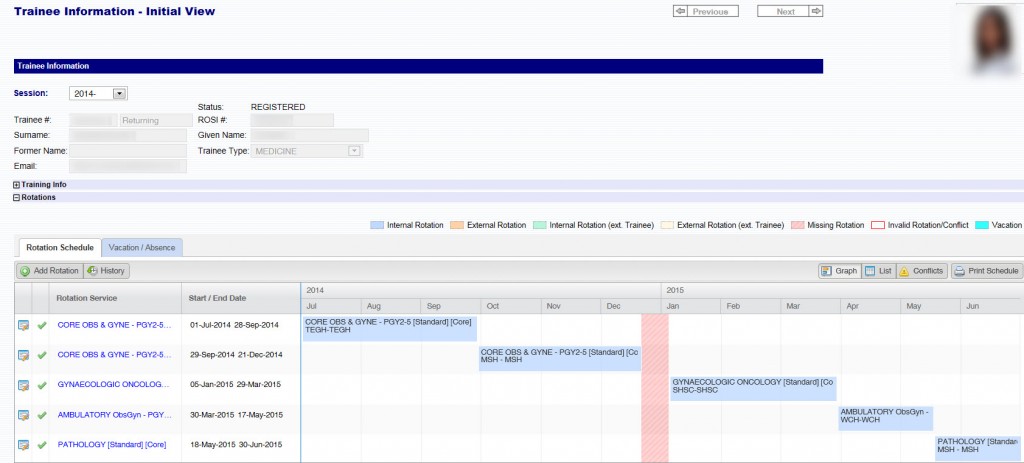 Trainee Information Initial View